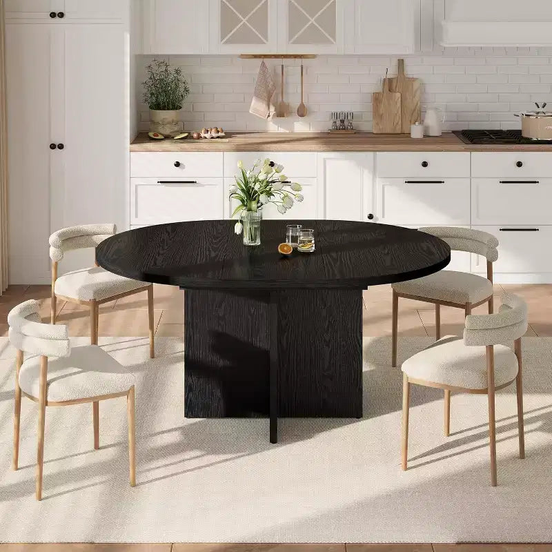Extendable Round Dining Table, Modern Oval Design with Removable Leaves for 4-8 People