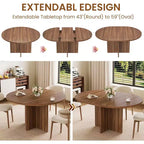 Table à manger ronde extensible, design ovale moderne avec rallonges amovibles pour 4 à 8 personnes