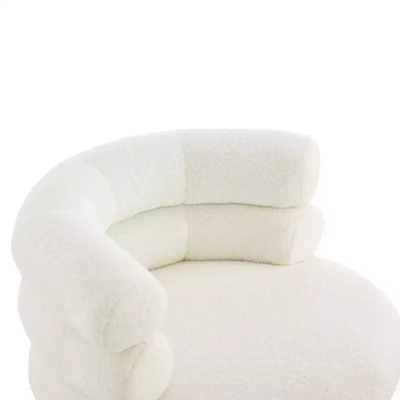 Plush Teddy Fleece Accent Vanity Chair - Lounge Swivel Chair with Round Barrel Back, Sturdy Base, Swivel Armchair for Living Room, Bedroom