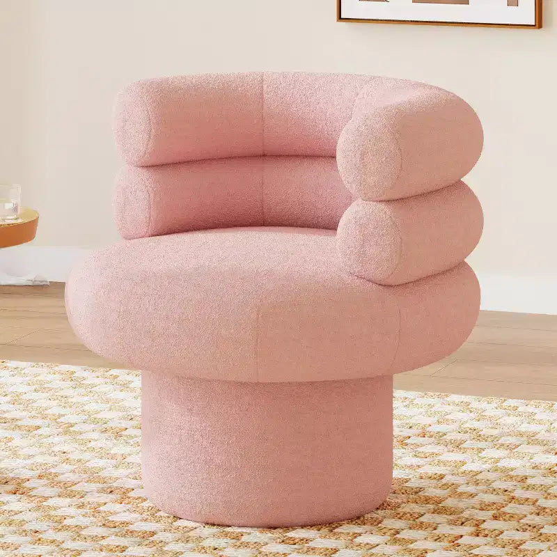 Plush Teddy Fleece Accent Vanity Chair - Lounge Swivel Chair with Round Barrel Back, Sturdy Base, Swivel Armchair for Living Room, Bedroom