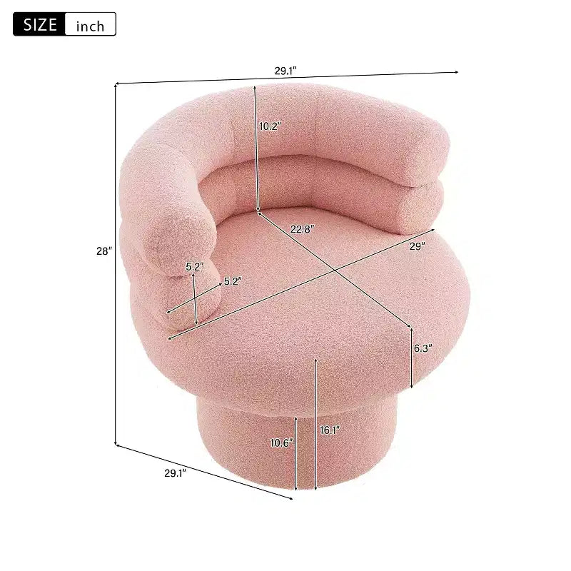 Plush Teddy Fleece Accent Vanity Chair - Lounge Swivel Chair with Round Barrel Back, Sturdy Base, Swivel Armchair for Living Room, Bedroom