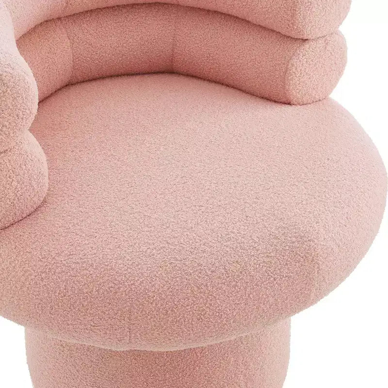 Plush Teddy Fleece Accent Vanity Chair - Lounge Swivel Chair with Round Barrel Back, Sturdy Base, Swivel Armchair for Living Room, Bedroom