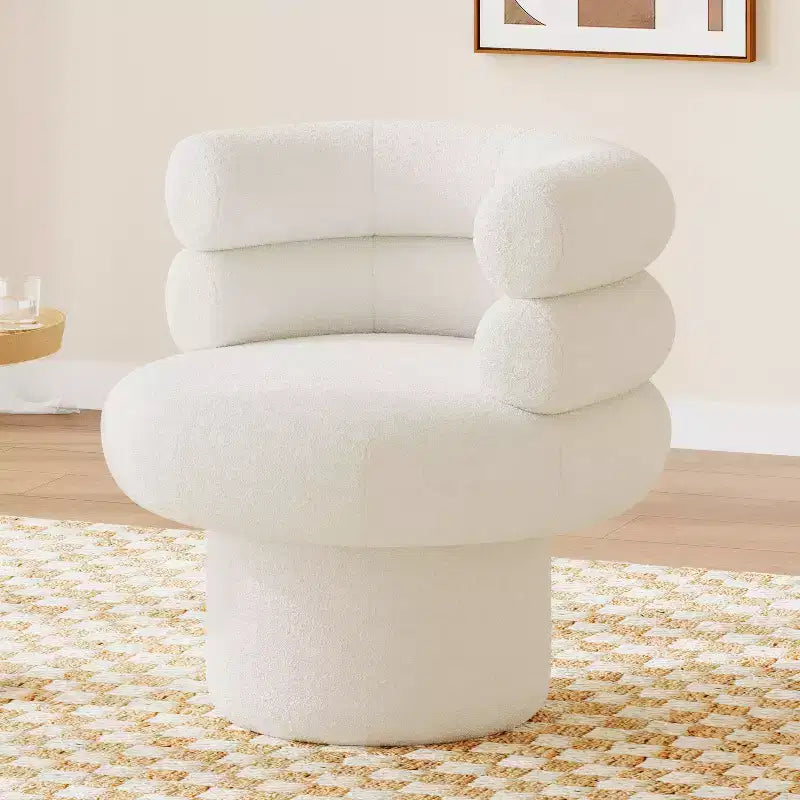 Plush Teddy Fleece Accent Vanity Chair - Lounge Swivel Chair with Round Barrel Back, Sturdy Base, Swivel Armchair for Living Room, Bedroom