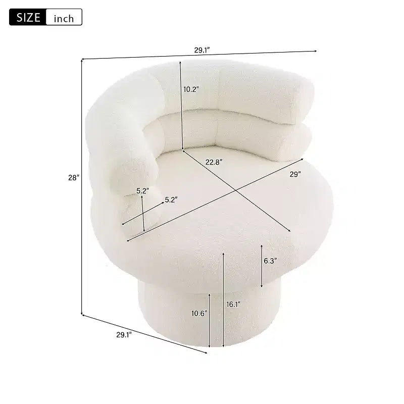 Plush Teddy Fleece Accent Vanity Chair - Lounge Swivel Chair with Round Barrel Back, Sturdy Base, Swivel Armchair for Living Room, Bedroom