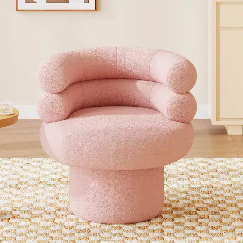 Plush Teddy Fleece Accent Vanity Chair - Lounge Swivel Chair with Round Barrel Back, Sturdy Base, Swivel Armchair for Living Room, Bedroom