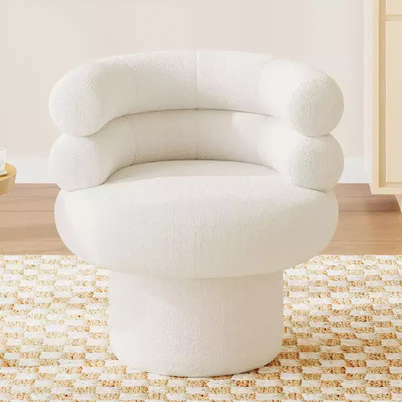 TUYOHW Plush Teddy Fleece Accent Vanity Chair,Lounge Swivel Chair with Round Barrel Back,Sturdy Base,Swivel Armchair for Living Room,Bedroom