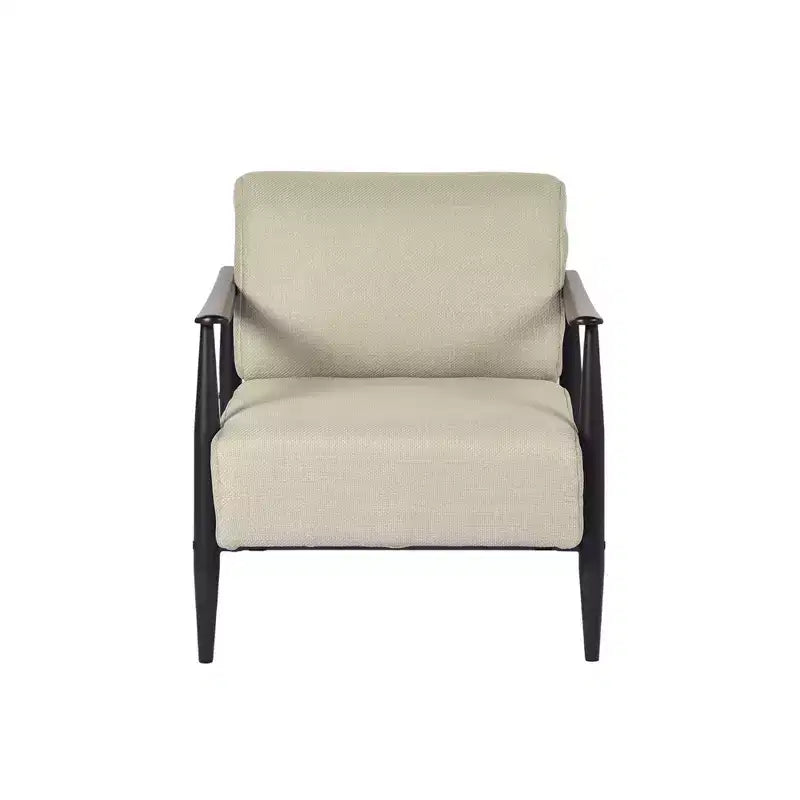 HomeRoots 28 Beige and Black Upholstered Cushion and Solid Wood Arm Chair