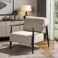 28" Beige and Black Upholstered Cushion Solid Wood Arm Chair