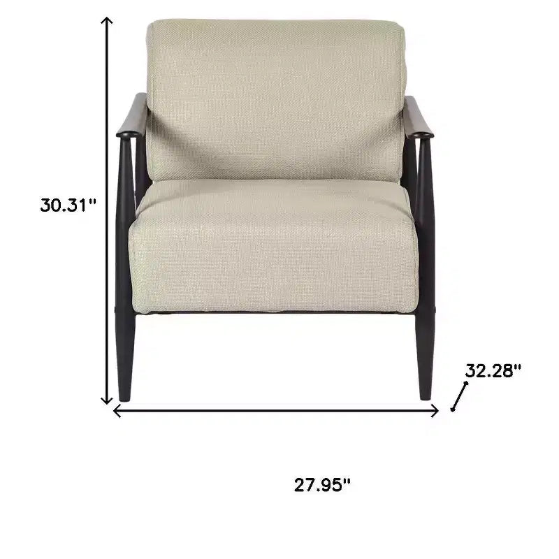 28" Beige and Black Upholstered Cushion Solid Wood Arm Chair