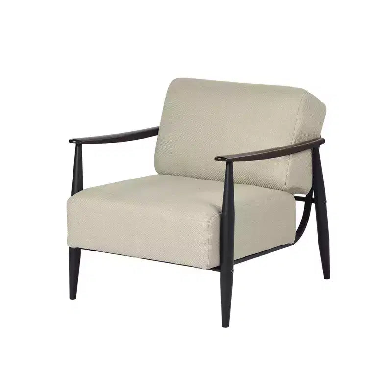 28" Beige and Black Upholstered Cushion Solid Wood Arm Chair