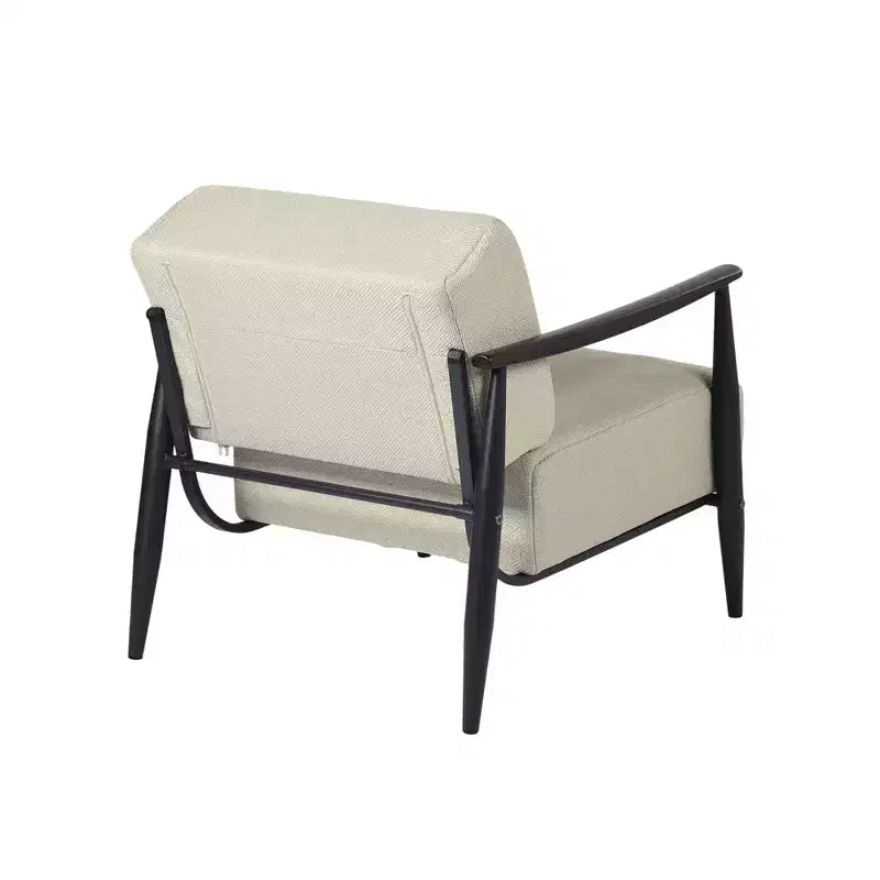 28" Beige and Black Upholstered Cushion Solid Wood Arm Chair