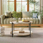 Table basse ronde avec rangement, 2 étagères ouvertes, table basse de style ferme moderne pour salon