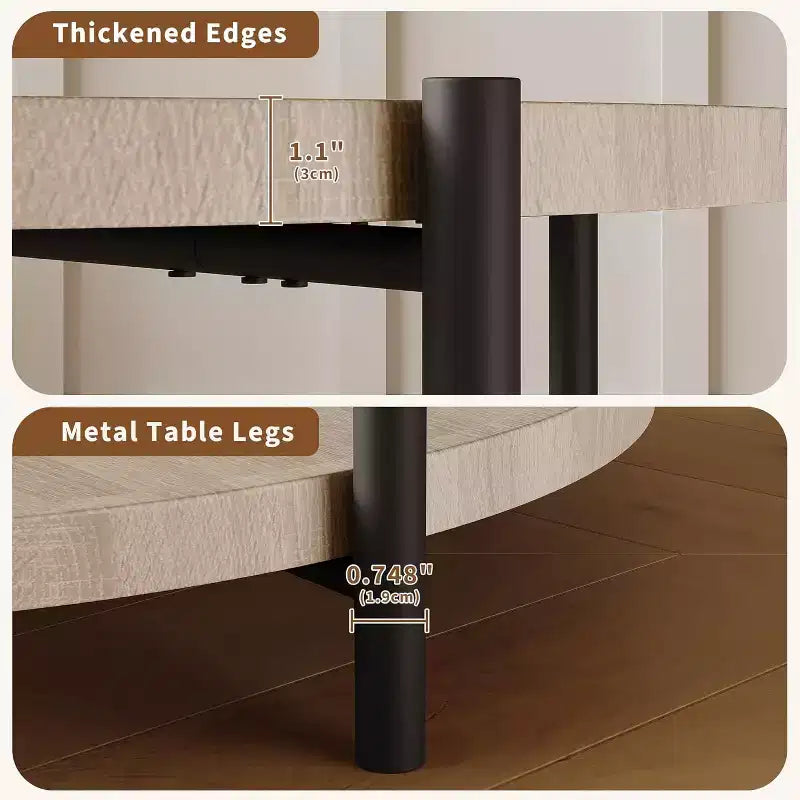 Round Coffee Table with Storage, 2-Tier Open Shelves, Modern Farmhouse Center Table for Living Room