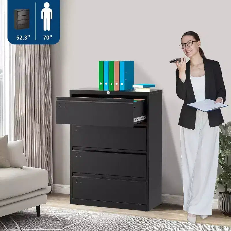 4-Drawer Lateral File Cabinet with Lock, Heavy-Duty Steel Filing Cabinet for Legal/Letter/A4, Secure Office Storage