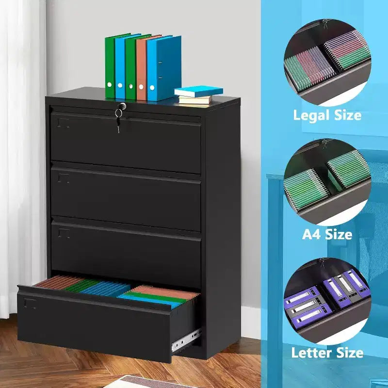 4-Drawer Lateral File Cabinet with Lock, Heavy-Duty Steel Filing Cabinet for Legal/Letter/A4, Secure Office Storage
