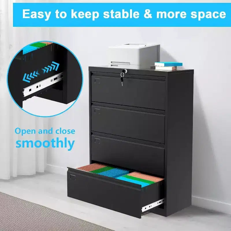 4-Drawer Lateral File Cabinet with Lock, Heavy-Duty Steel Filing Cabinet for Legal/Letter/A4, Secure Office Storage
