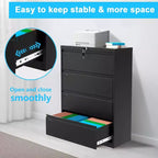Classeur latéral 4 tiroirs avec serrure, armoire de classement robuste en acier pour documents légaux/lettres/A4, rangement de bureau sécurisé