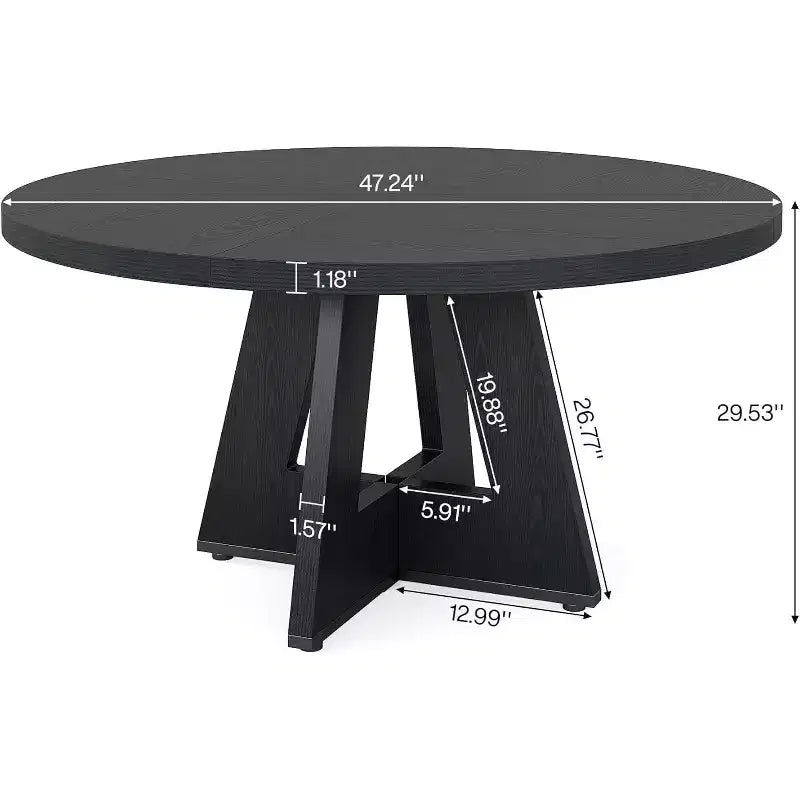 Round Dining Table, Farmhouse Wood Tabletop Cross Base for 4-6 People