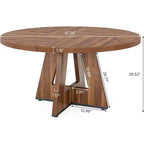 Table à manger ronde, plateau en bois de style ferme, base en croix, pour 4-6 personnes
