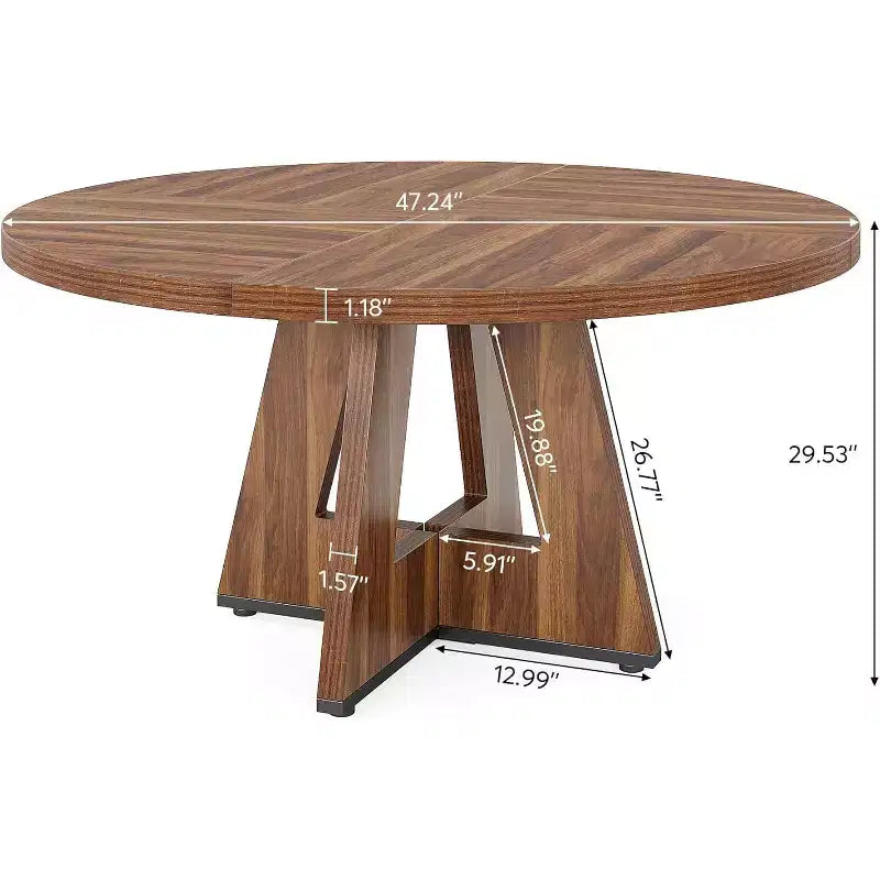 Round Dining Table, Farmhouse Wood Tabletop Cross Base for 4-6 People