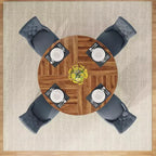 Table à manger ronde, plateau en bois de style ferme, base en croix, pour 4-6 personnes