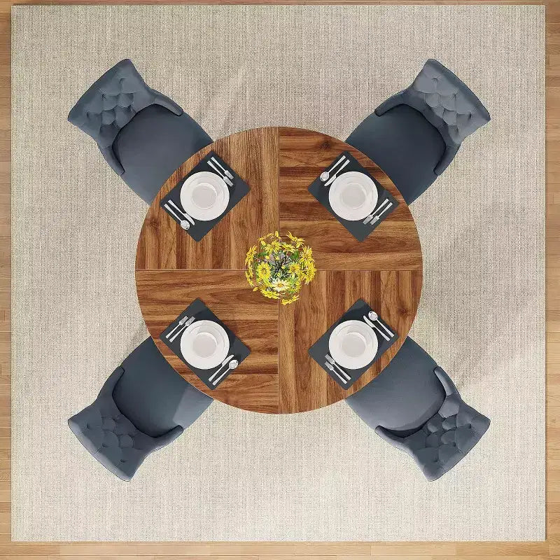 Round Dining Table, Farmhouse Wood Tabletop Cross Base for 4-6 People