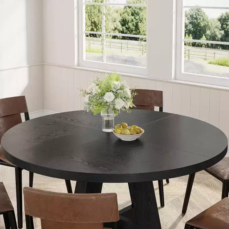 COZONY Round Dining Table, Farmhouse Wood Tabletop Cross Base for 4-6 People Kitchen Dining Room