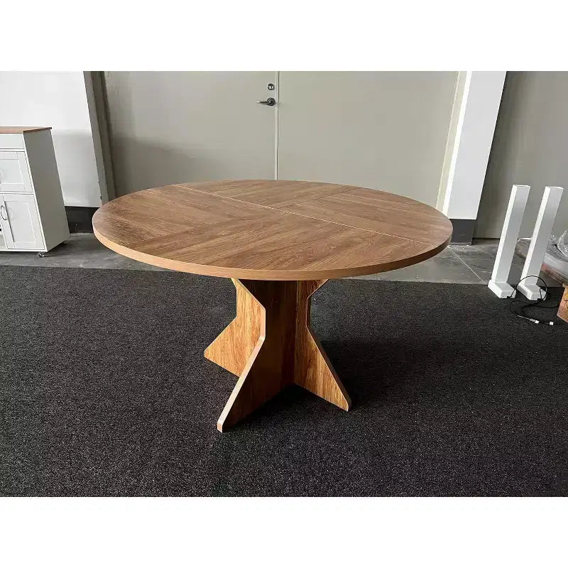 Round Dining Table, Farmhouse Wood Tabletop Cross Base for 4-6 People