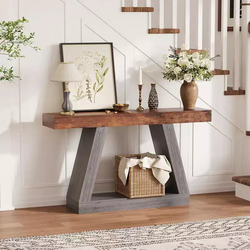 COZONY 55 Farmhouse Console Table with 2-Tier Open Shelves, Narrow Sofa Table for Entryway, Hallway, Living Room