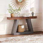 Console de ferme de 55 po avec étagères ouvertes à 2 niveaux, table de canapé étroite pour entrée, couloir et salon