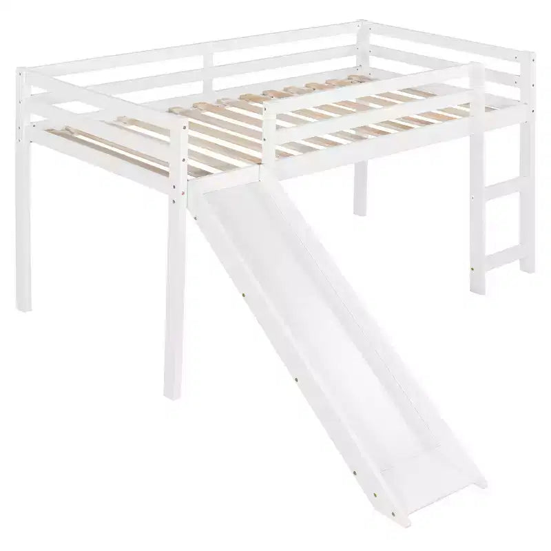 Twin Size Loft Bed with Slide and Fence for Kids' Room