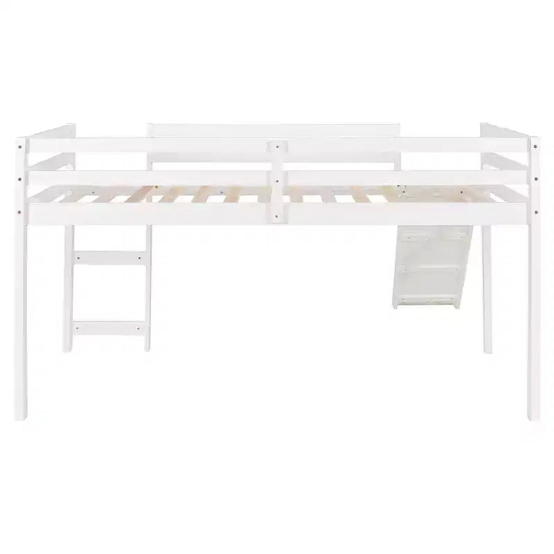 Twin Size Loft Bed with Slide and Fence for Kids' Room