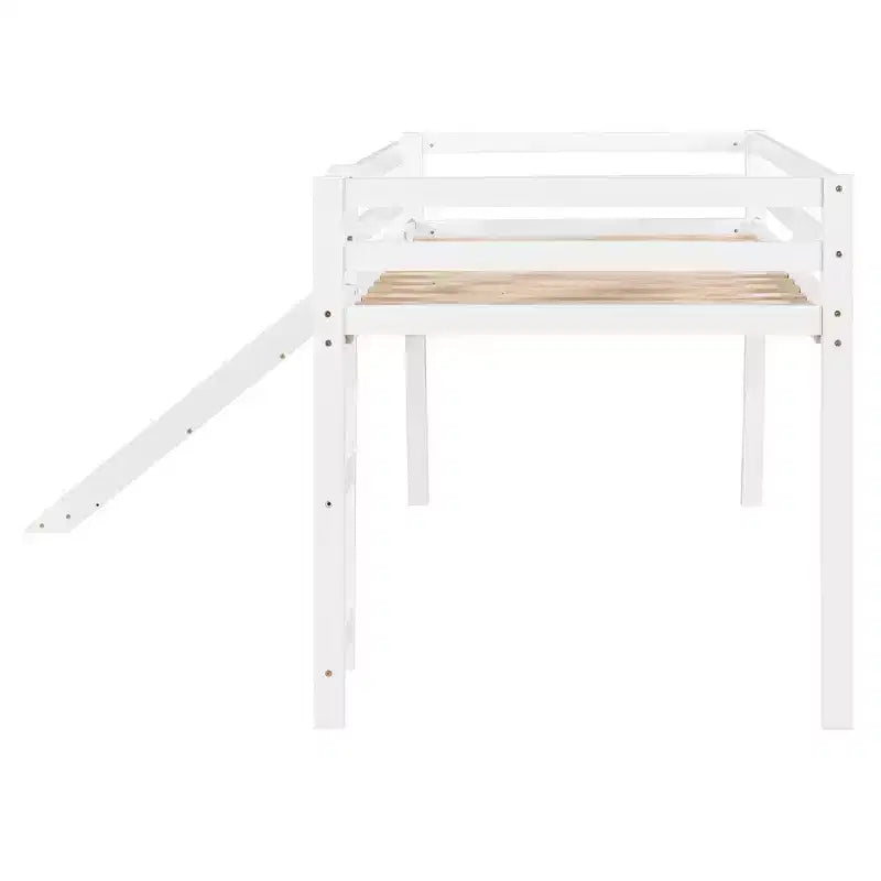 Twin Size Loft Bed with Slide and Fence for Kids' Room