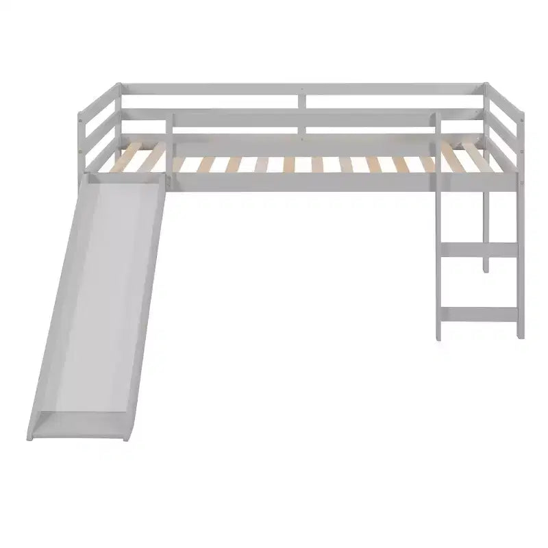 Twin Size Loft Bed with Slide and Fence for Kids' Room