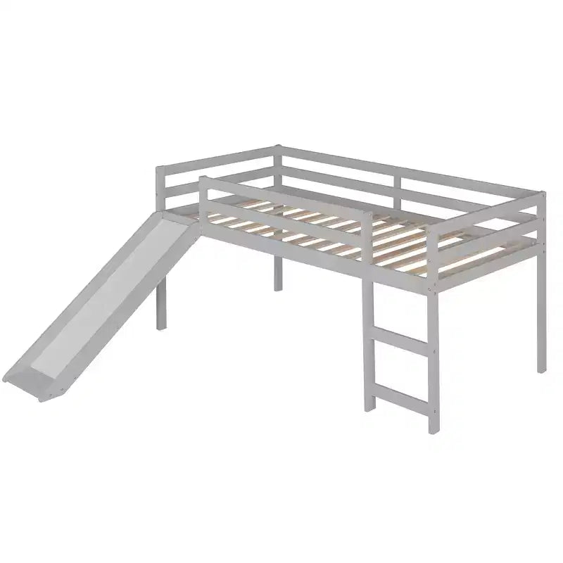 Twin Size Loft Bed with Slide and Fence for Kids' Room