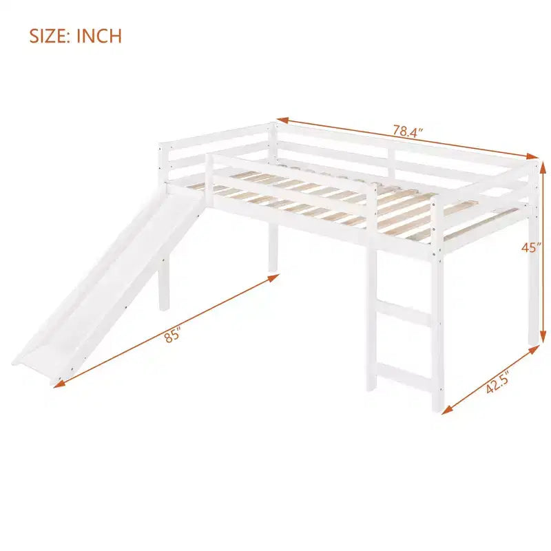 Twin Size Loft Bed with Slide and Fence for Kids' Room