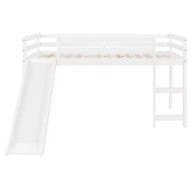 Twin Size Loft Bed with Slide and Fence for Kids' Room