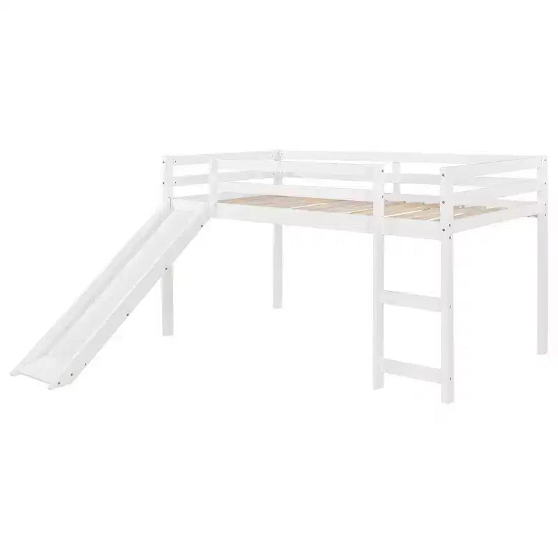 Twin Size Loft Bed with Slide and Fence for Kids' Room