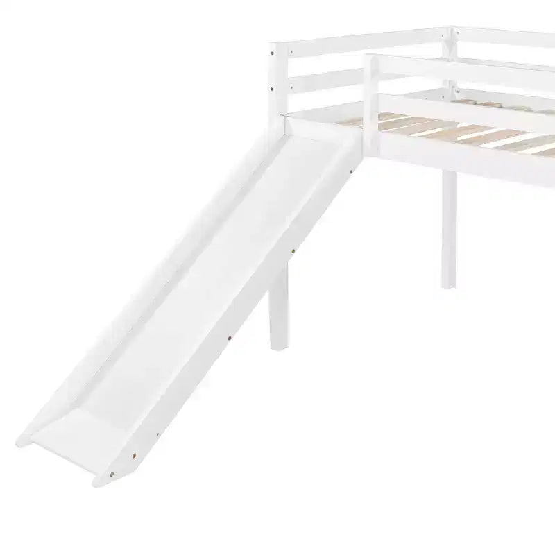 Twin Size Loft Bed with Slide and Fence for Kids' Room