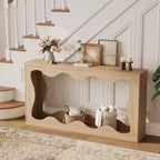 Console de 160 cm de long, Table d'appoint étroite en bois avec bord festonné, Style Ferme Moderne pour Couloir, Entrée et Salon