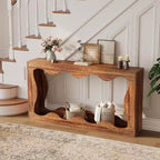 Console de 160 cm de long, Table d'appoint étroite en bois avec bord festonné, Style Ferme Moderne pour Couloir, Entrée et Salon