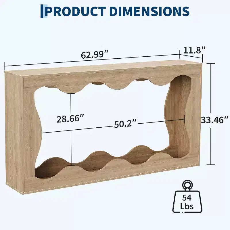 63 Inch Long Console Table, Narrow Wood Couch Table with Scalloped Edge, Modern Farmhouse Style for Hallway, Foyer & Living Room