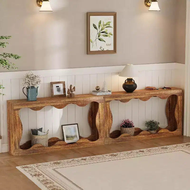 COZONY 63 Inch Long Console Table, Narrow Wood Couch Table Scalloped Edge Modern Farmhouse for Hallway Foyer Living Room Easy Assembly