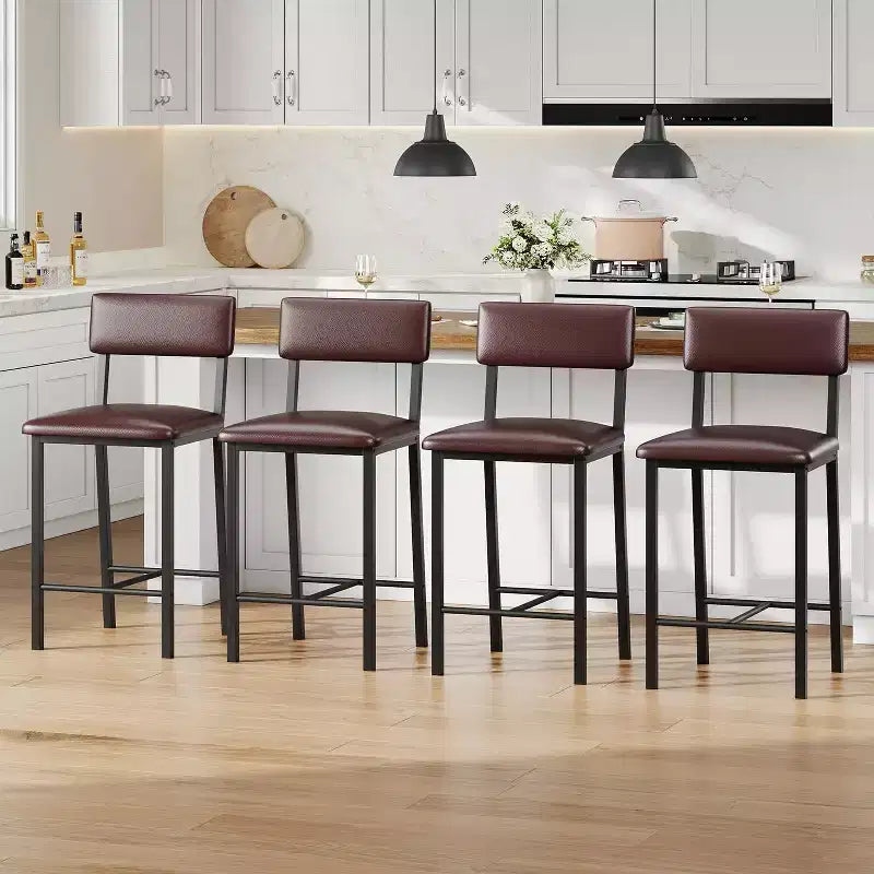 COZONY Upholstered Bar Stools, PU Leather Back Footrest Counter Height Thickened Metal Legs for Kitchen Island Bar