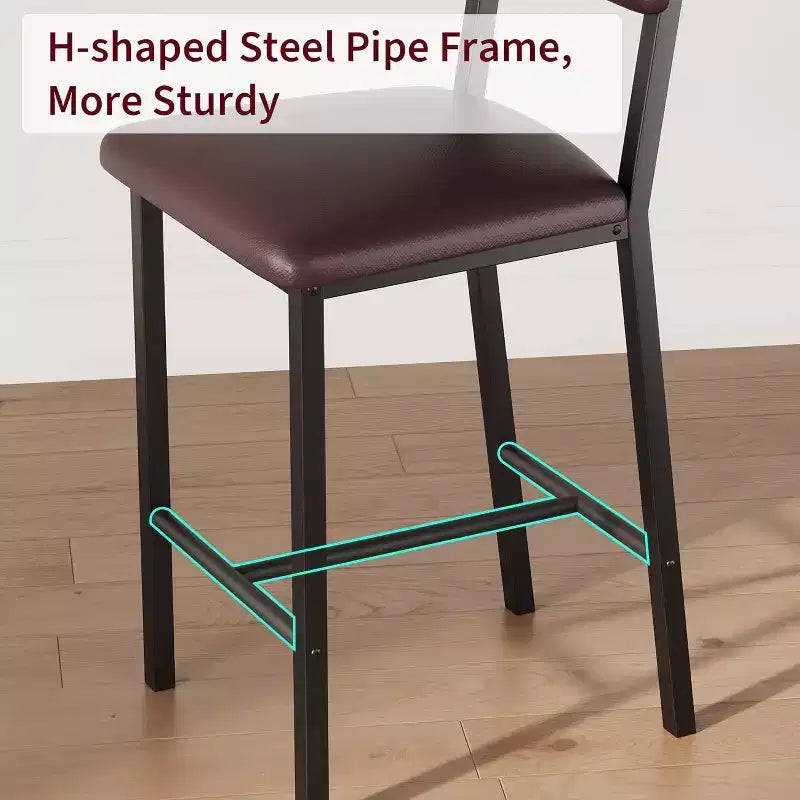 Upholstered Bar Stools, PU Leather Back & Footrest, Counter Height, Thickened Metal Legs for Kitchen Island & Bar