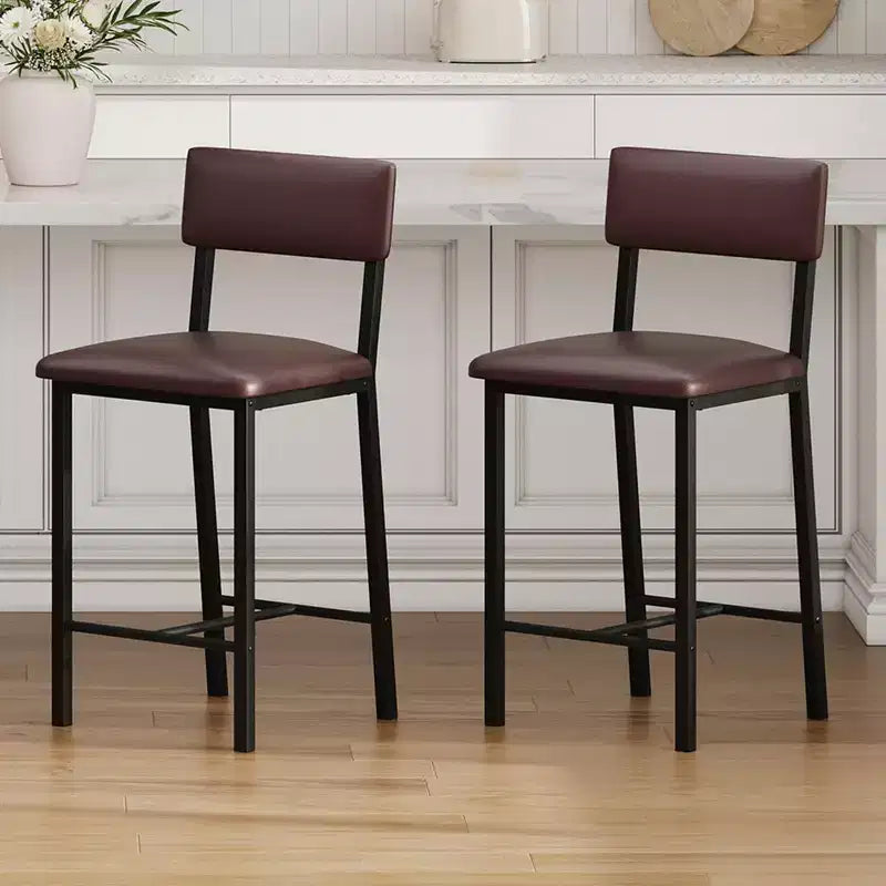 Upholstered Bar Stools, PU Leather Back & Footrest, Counter Height, Thickened Metal Legs for Kitchen Island & Bar