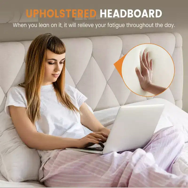Modern Upholstered Bed Frame with Button Tufted Headboard & Storage Drawers