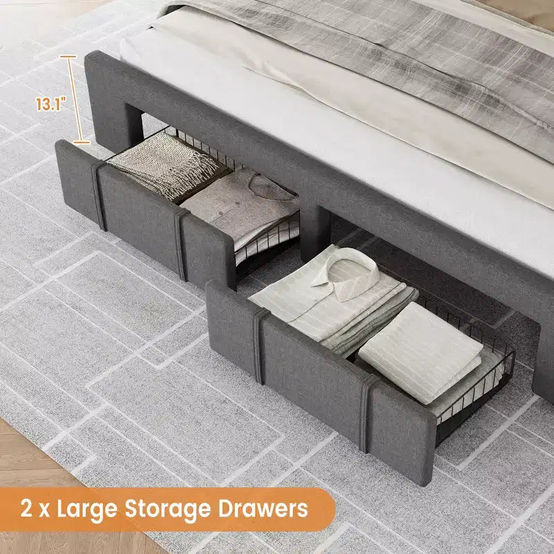Modern Upholstered Bed Frame with Button Tufted Headboard & Storage Drawers