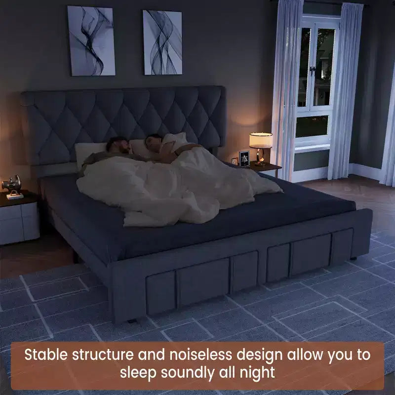 Modern Upholstered Bed Frame with Button Tufted Headboard & Storage Drawers