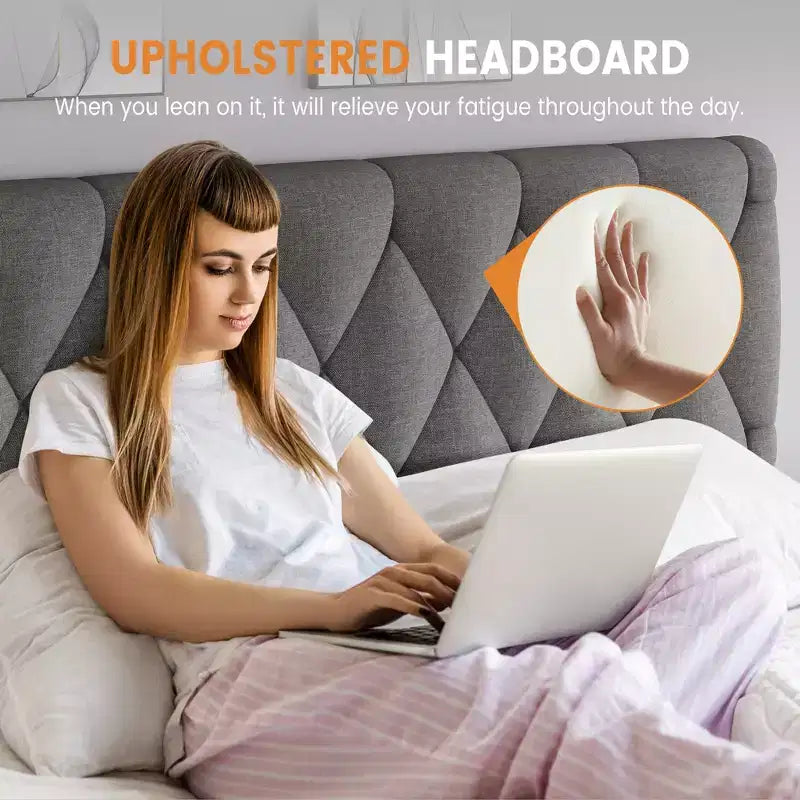 Modern Upholstered Bed Frame with Button Tufted Headboard & Storage Drawers